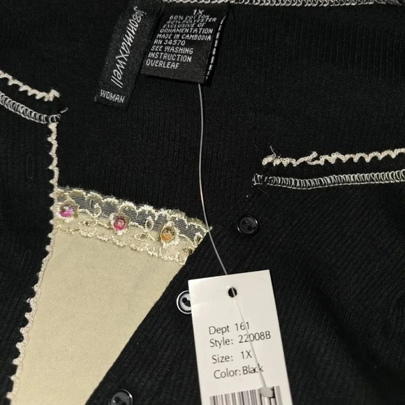 Womens Jason Maxwell, black 3/4 sleeve top, size 1x,  new with tags! - Picture 3 of 3